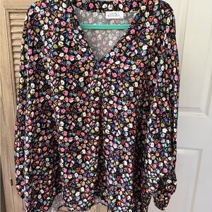 Pink and White Relaxed Blouse with Long Sleeves